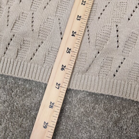 Classic Editions Women's Cardigan Size L Beige Cotton Knit Openwork Casual Daily - Picture 8 of 8